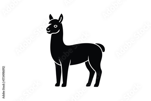 standing alpaca silhouette vector illustration on black colour and white background