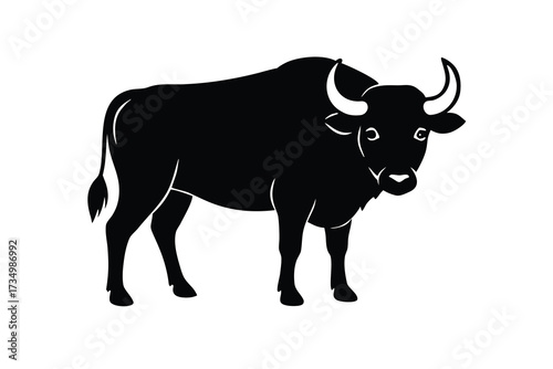 standing buffalo silhouette vector illustration on black colour and white background