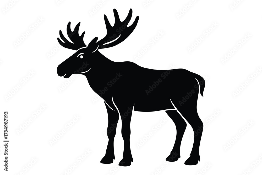 Fototapeta premium standing moose silhouette vector illustration on black colour and white background