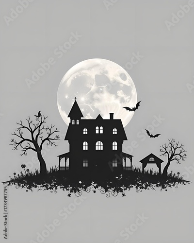 Haunting Full Moon Over an Abandoned House