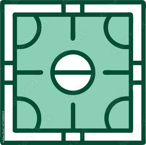 Clean pictogram of soccer field top angle view.