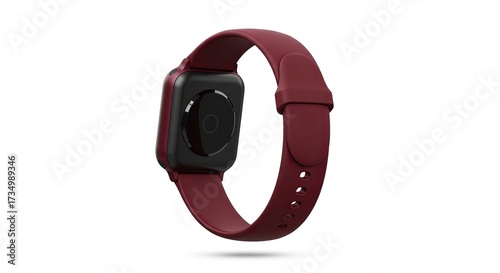 Modern Smartwatch with Burgundy Strap Isolated on White Background.