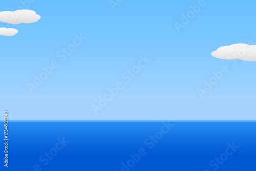 青い空と海の向こうに広がる水平線 シンプルな風景イラスト
