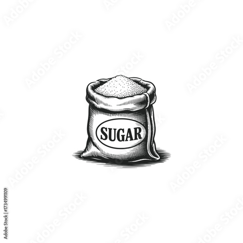 Vintage Style Illustration of a Sugar Sack Detailed Black and White Drawing of a Classic Kitchen Staple