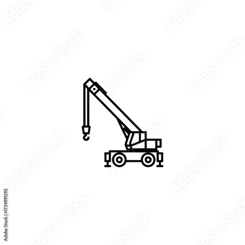 Simple Line Drawing of a Mobile Crane Construction Equipment Silhouette Construction and Industrial Equipment Simple Graphic Construction Work Vehicles Transportation