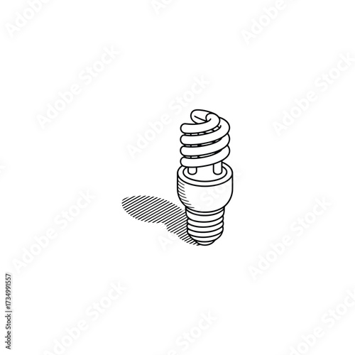 A Black and White Illustration of a Compact Fluorescent Lightbulb with a Shadow