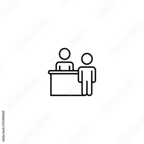 Customer Service Interaction Represented in a Minimalist Line Art Style with Two Figures at a Counter