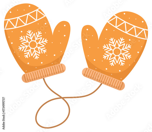 Orange mittens flat icon isolated on white background.