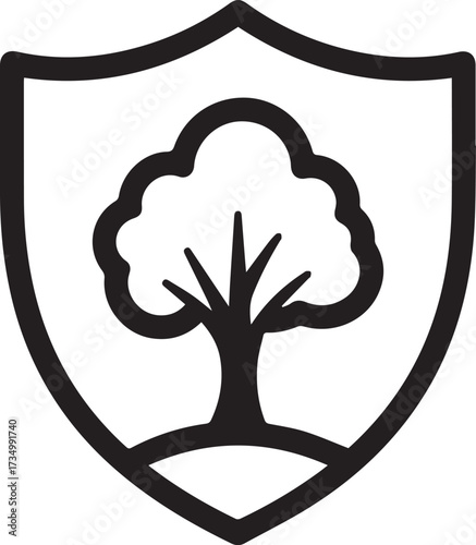 Emblematic tree icon inside a shield, conveying protection, growth, and environmental responsibility, originally created as a scalable vector graphic for versatile use