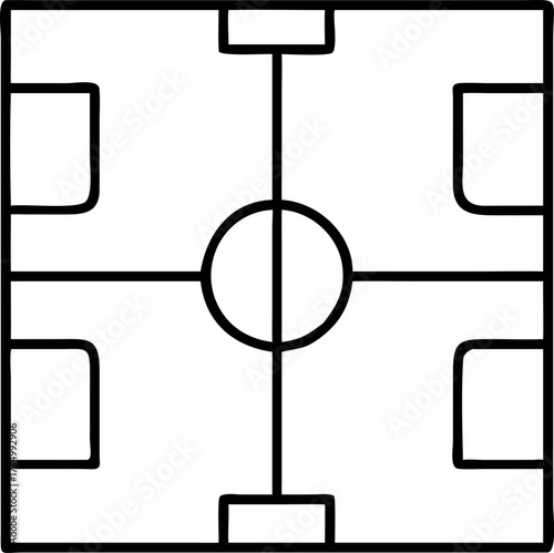 Simple line graphic of football pitch plan.