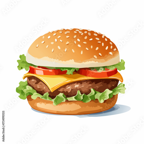 ハンバーガーの水彩画風イラスト
