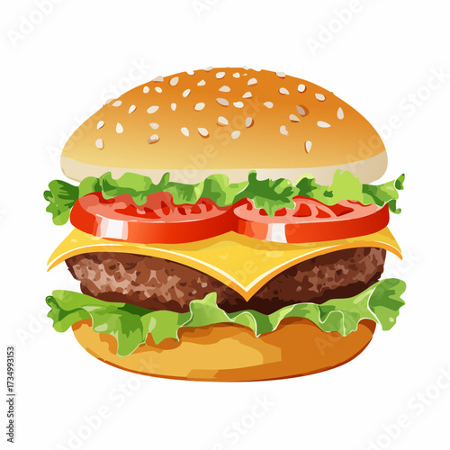 ハンバーガーの水彩画風イラスト
