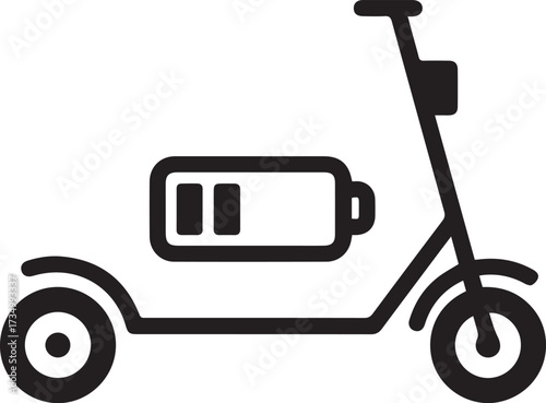 Sleek electric scooter icon with battery indicator, representing eco-friendly transportation and urban mobility solutions, perfect for modern city life and sustainable commutes