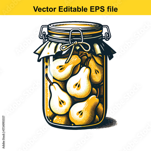 Jar of preserved pears isolated on white background