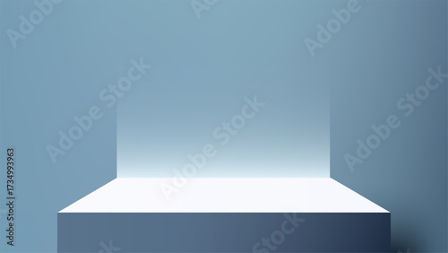 podium product display mockup modern minimal background blue clean design template 3d cube stage geometric structure stylish advertising concept branding premium presentation showcase