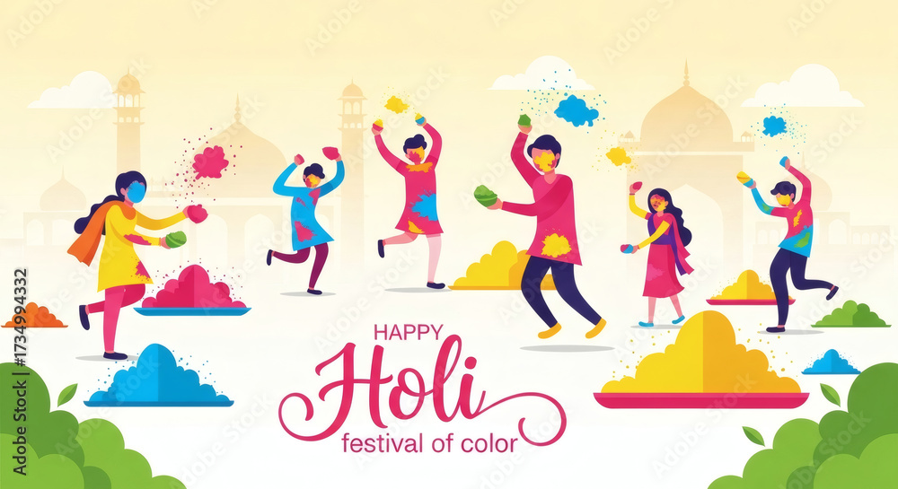Fototapeta premium illustration holi festival cartoon flat design