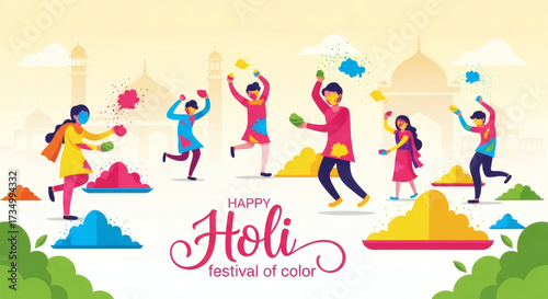 illustration holi festival cartoon flat design