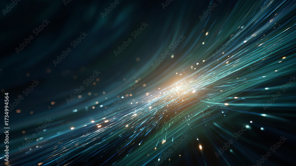 Fototapeta premium Abstract Network Flow: A stunning display of light and energy, with swirling lines and particles creating a dynamic representation of connection and data flow.
