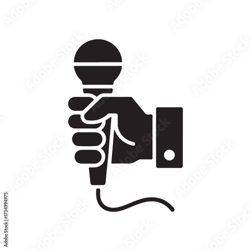 Black and White Vector of Microphone in Hand Illustration