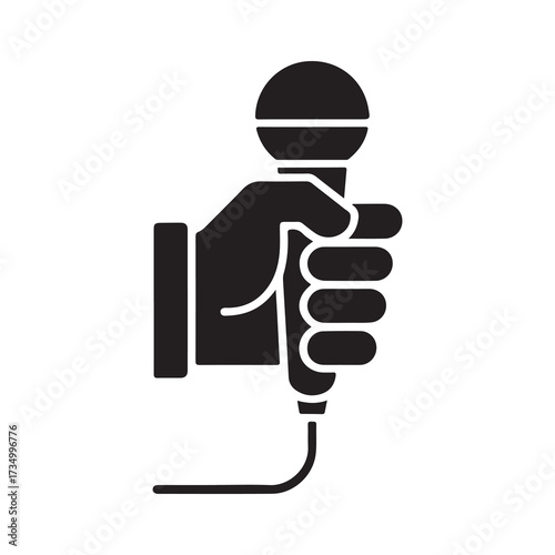 Black and White Microphone Symbol for Entertainment and Broadcasting