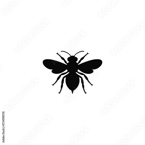 Black silhouette of a bee on a white background