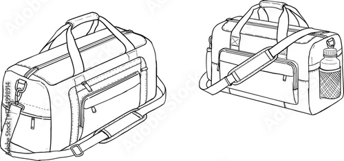 Duffel bag illustration, travel bag drawing, sports bag vector, gym bag clipart, luggage sketch design, accessory element