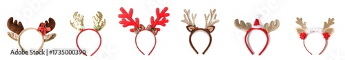 Konstfotografi Collage of Christmas reindeer horns on white background