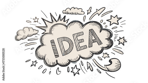 A creative concept is illustrated with the word 'IDEA' in a sketch.