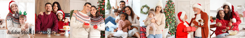 Set of happy families at ho...
