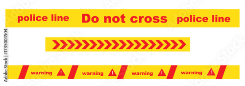 Set of caution tapes with black and yellow diagonal slashes or chevron print. Warning borders in construction work zone or crime scene. Danger, Attention tapes. Flat vector illustration ..