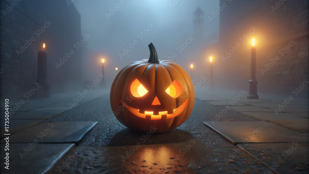Fototapeta premium halloween pumpkin on the street