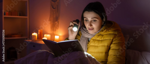 Young woman with flashlight...