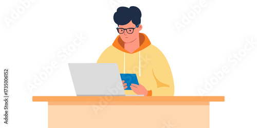 Modern Person Working on Laptop Vector