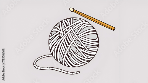 A ball of yarn with a crochet hook. Vector