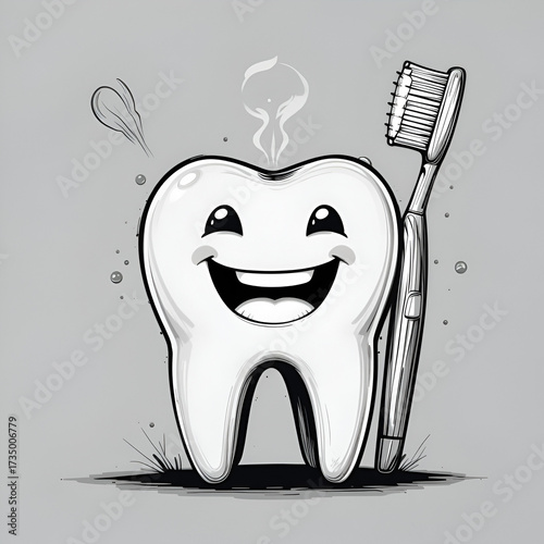 toothbrush and tooth dentifrice black and white vector illustration