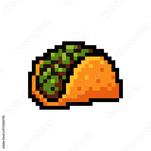 8-bit pixel art taco icon, retro mexican food sprite, colorful fun style