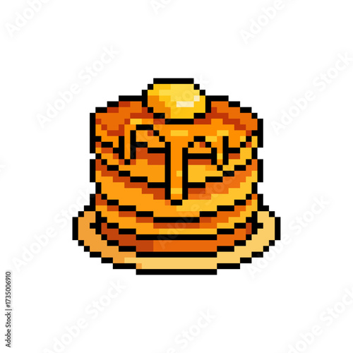 Pancake Stack Pixel Art Retro Breakfast Food Icon in 8-Bit Style