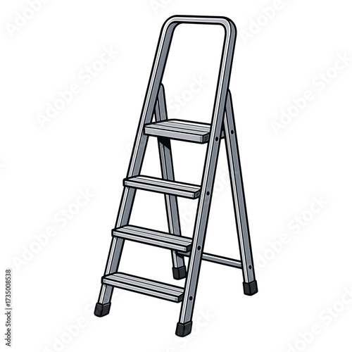 Vector Illustration of a Silver Stepladder in Minimalist Style for Industrial and Home Use