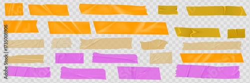 Set of sticky notes, realistic adhesive tape pieces vector illustration.