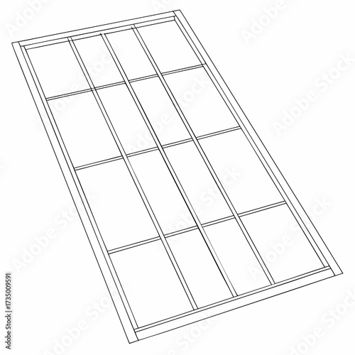Simple outline drawing of a rectangular grid structure with internal divisions viewed from a high angle
