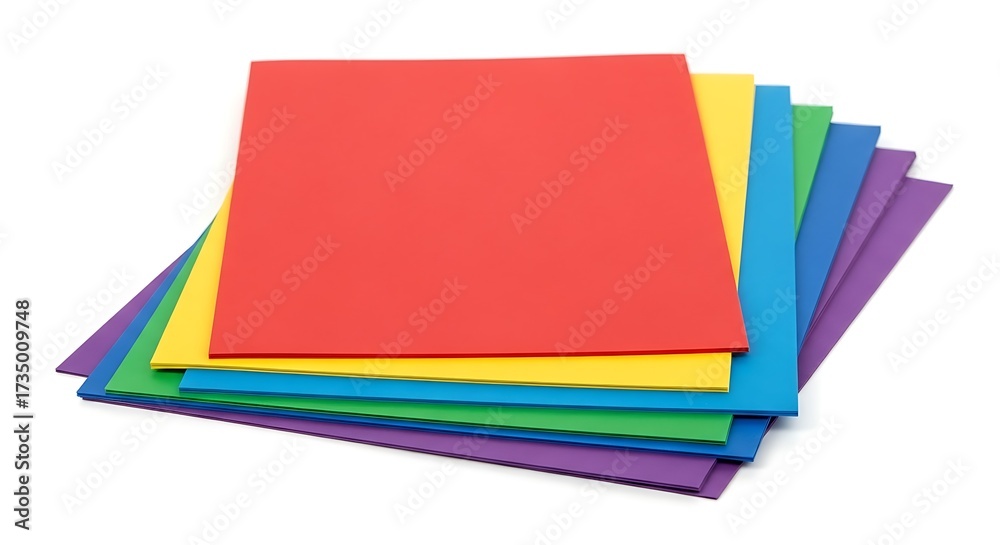 Fototapeta premium A stack of colorful square sheets of paper or cardstock, arranged in a fanned-out pile.