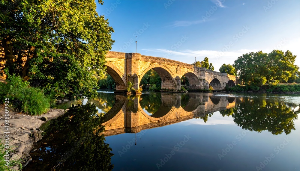 Fototapeta premium River Bridge Reflection Landscape.