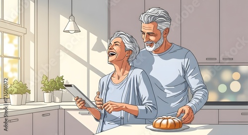 Joyful Senior Woman Baking with Whisk, Silver Hair