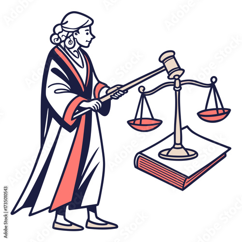 Female judge holding gavel and scales