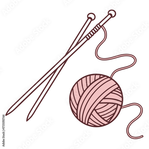 Knitting needles and a ball of pink yarn