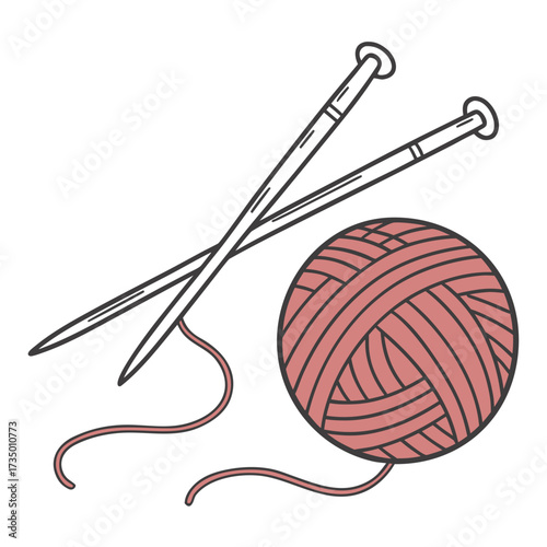 Knitting needles and a ball of yarn illustration