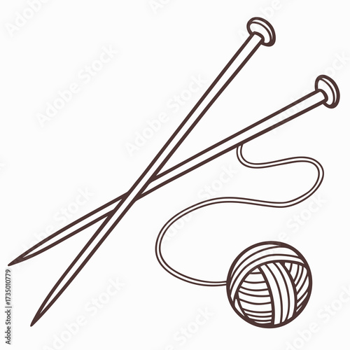 Illustration of knitting needles and a ball of yarn