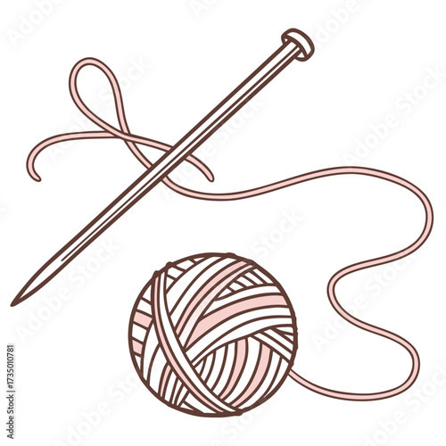 Illustration of a knitting needle and a ball of yarn