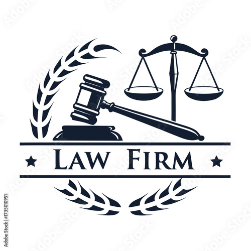 Law firm logo with gavel and scales of justice