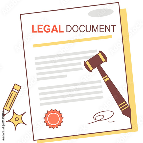 Legal document with gavel and pencil